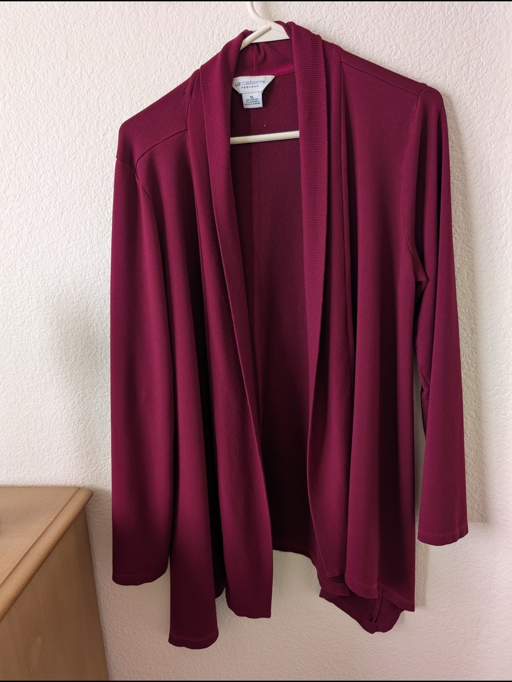 Liz Claiborne Burgundy Open-Front Cardigan